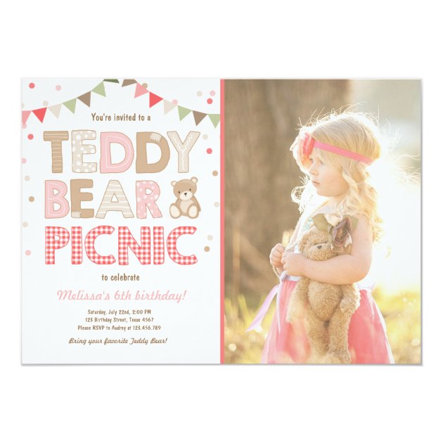 Pink Girls Teddy Bear Picnic Party Thank You Cards